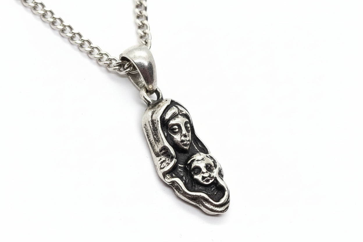 Mother Mary with Jesus Sterling Silver Pendant