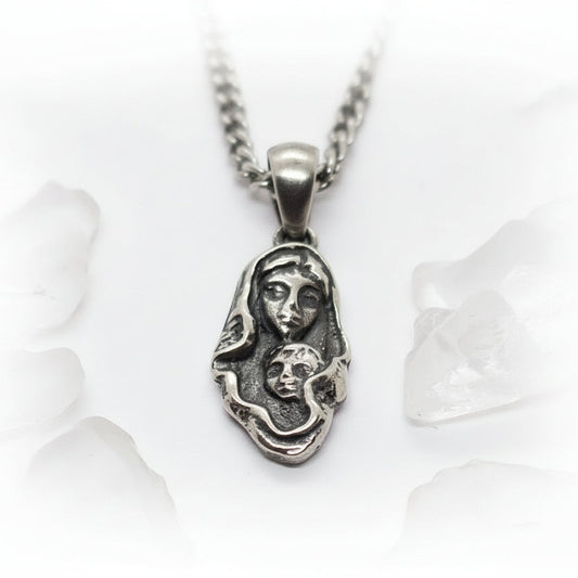 Mother Mary with Jesus Sterling Silver Pendant