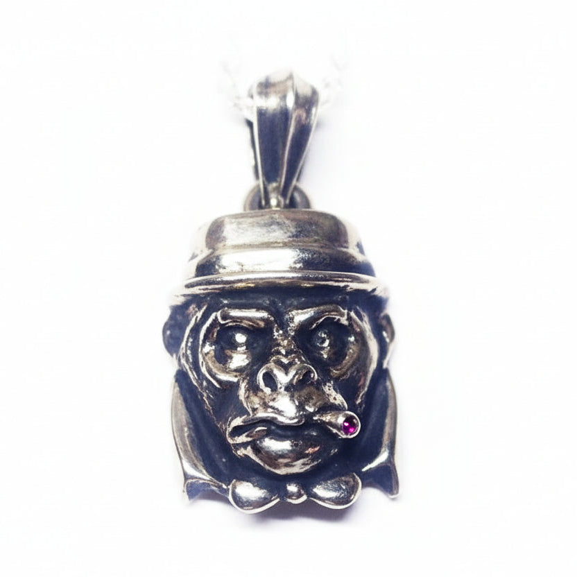 Mr. Monkey Silver Pendant With Ruby