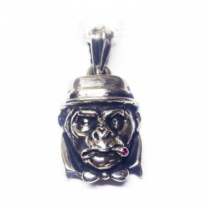 Mr. Monkey Silver Pendant With Ruby