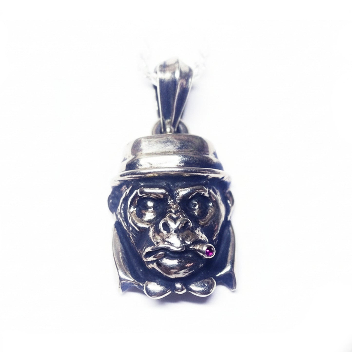 Mr.Monkey Sterling Silver Pendant With Ruby Stone