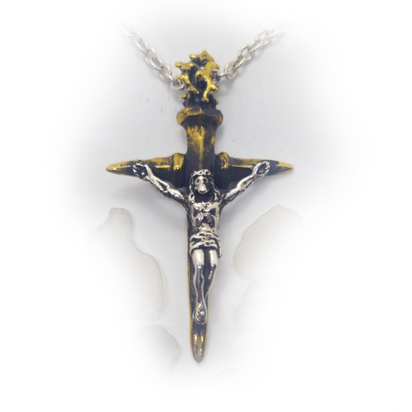 Nails Cross with Jesus Christ Bronze and Silver Combination Cross Pendant