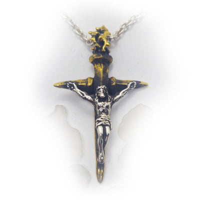 Nails Cross with Jesus Christ Bronze and Silver Combination Cross Pendant