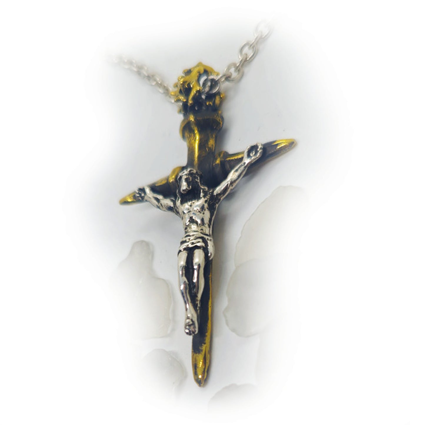 Nails Cross with Jesus Christ Bronze and Silver Combination Cross Pendant