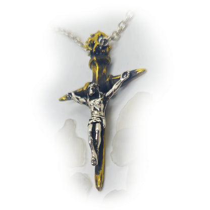 Nails Cross with Jesus Christ Bronze and Silver Combination Cross Pendant