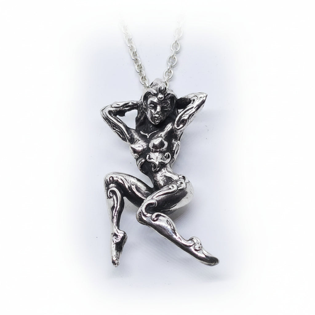 Nude Dansing Girl with Tattoo Design Sterling Silver Pendant.