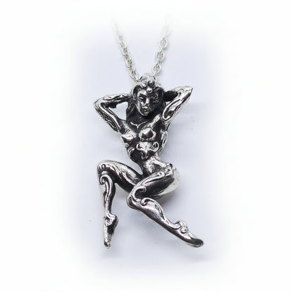 Nude Dansing Girl with Tattoo Design Sterling Silver Pendant.
