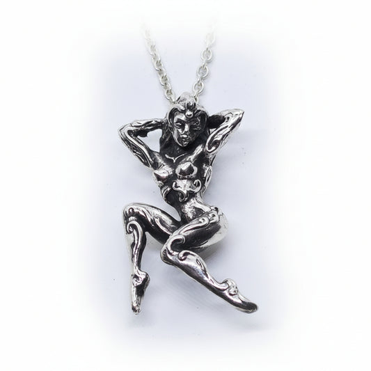 Nude Dansing Girl with Tattoo Design Sterling Silver Pendant.