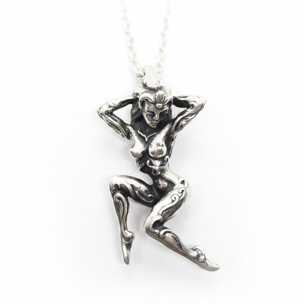 Nude Dansing Girl with Tattoo Design Sterling Silver Pendant.