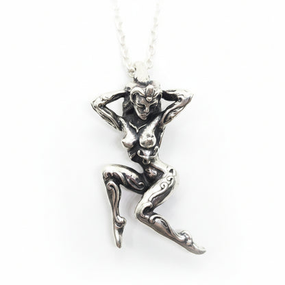 Nude Dansing Girl with Tattoo Design Sterling Silver Pendant.