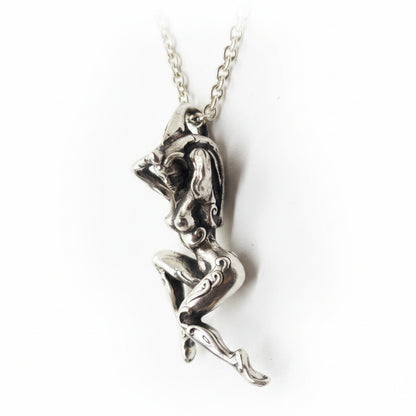 Nude Dansing Girl with Tattoo Design Sterling Silver Pendant.