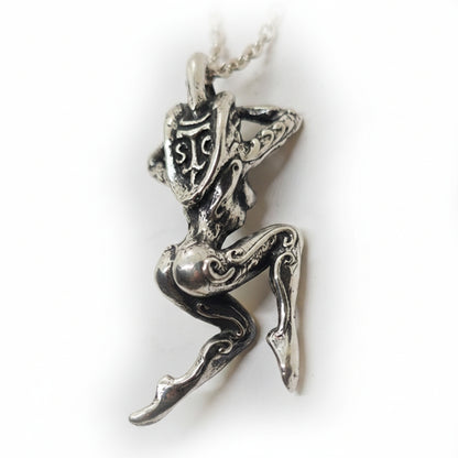 Nude Dansing Girl with Tattoo Design Sterling Silver Pendant.