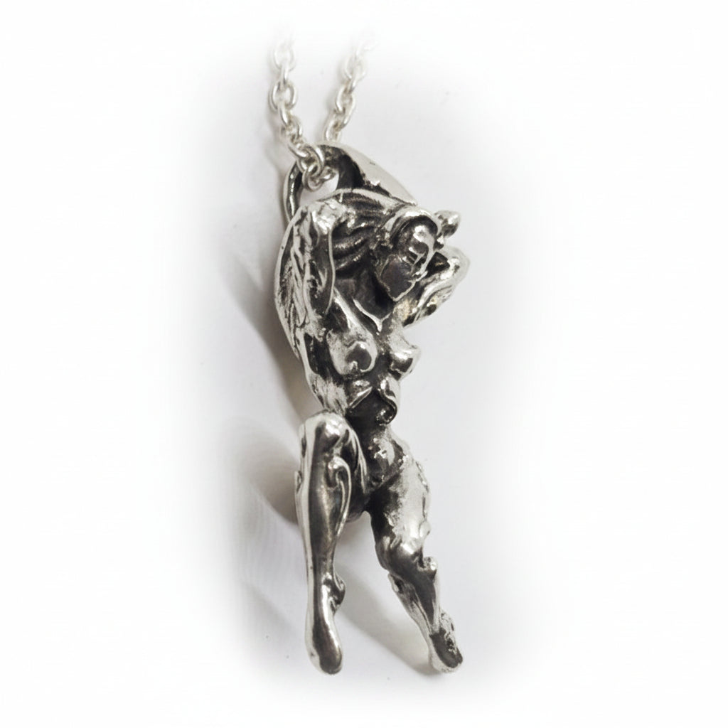 Nude Dansing Girl with Tattoo Design Sterling Silver Pendant.