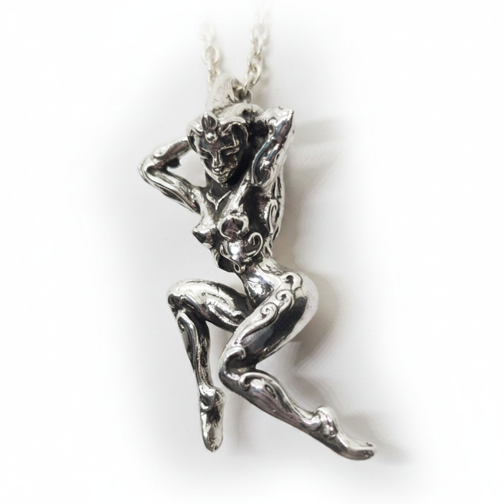 Nude Dansing Girl with Tattoo Design Sterling Silver Pendant.