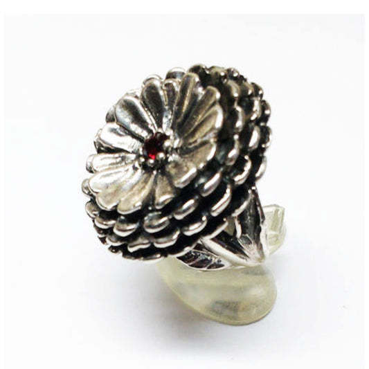 October Birth Flower Calendula Silver Ring with Birthstone