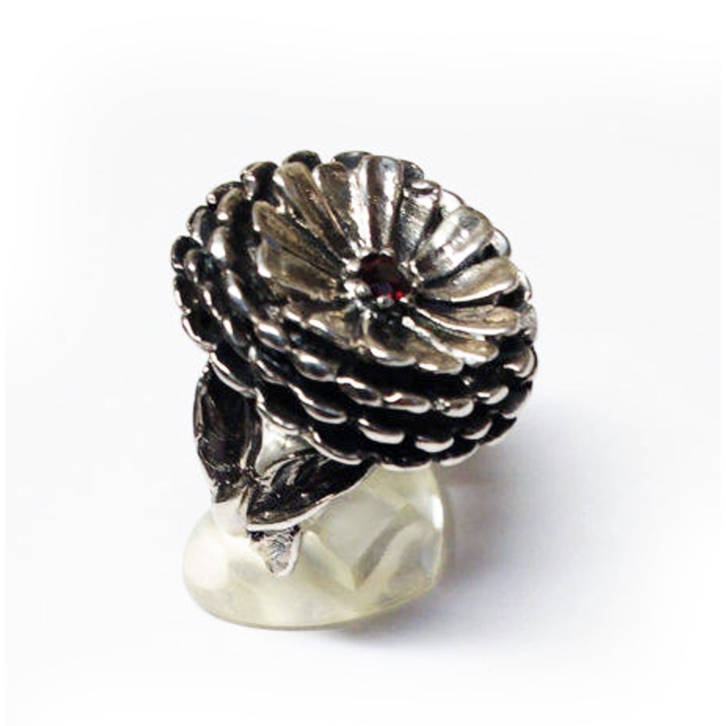 October Birth Flower Calendula Silver Ring with Birthstone