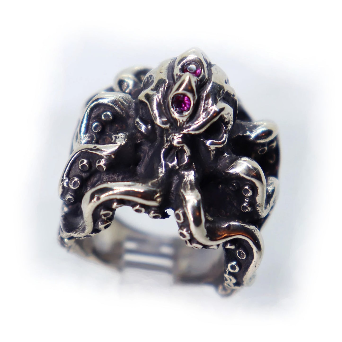 Octopus Sterling Silver Ring with Ruby Stones