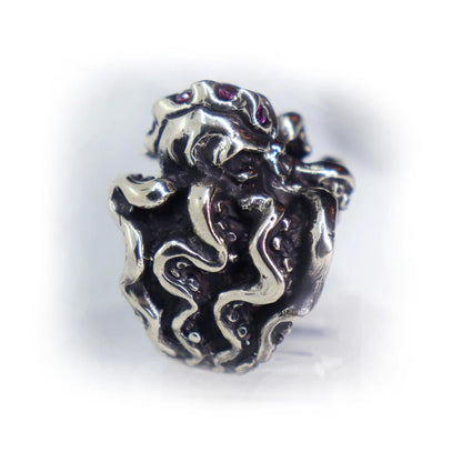 Octopus Sterling Silver Ring with Ruby Stones