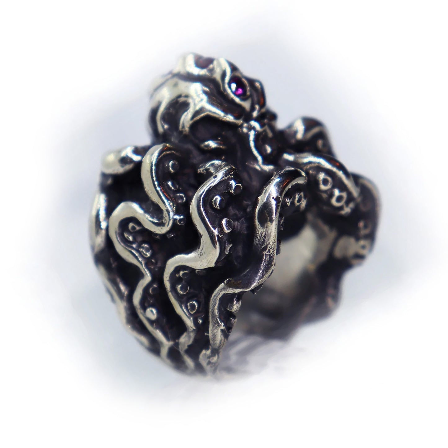 Octopus Sterling Silver Ring with Ruby Stones