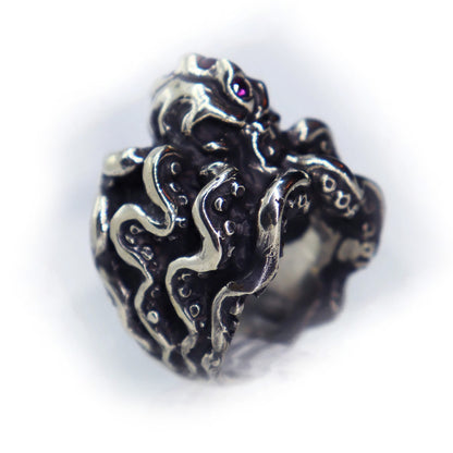 Octopus Sterling Silver Ring with Ruby Stones