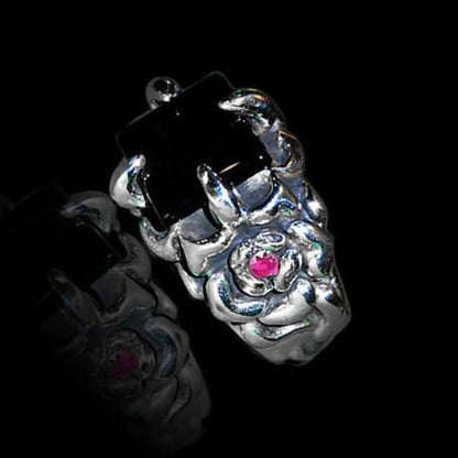 Onyx Square Stone and Ruby Imperial Silver Ring