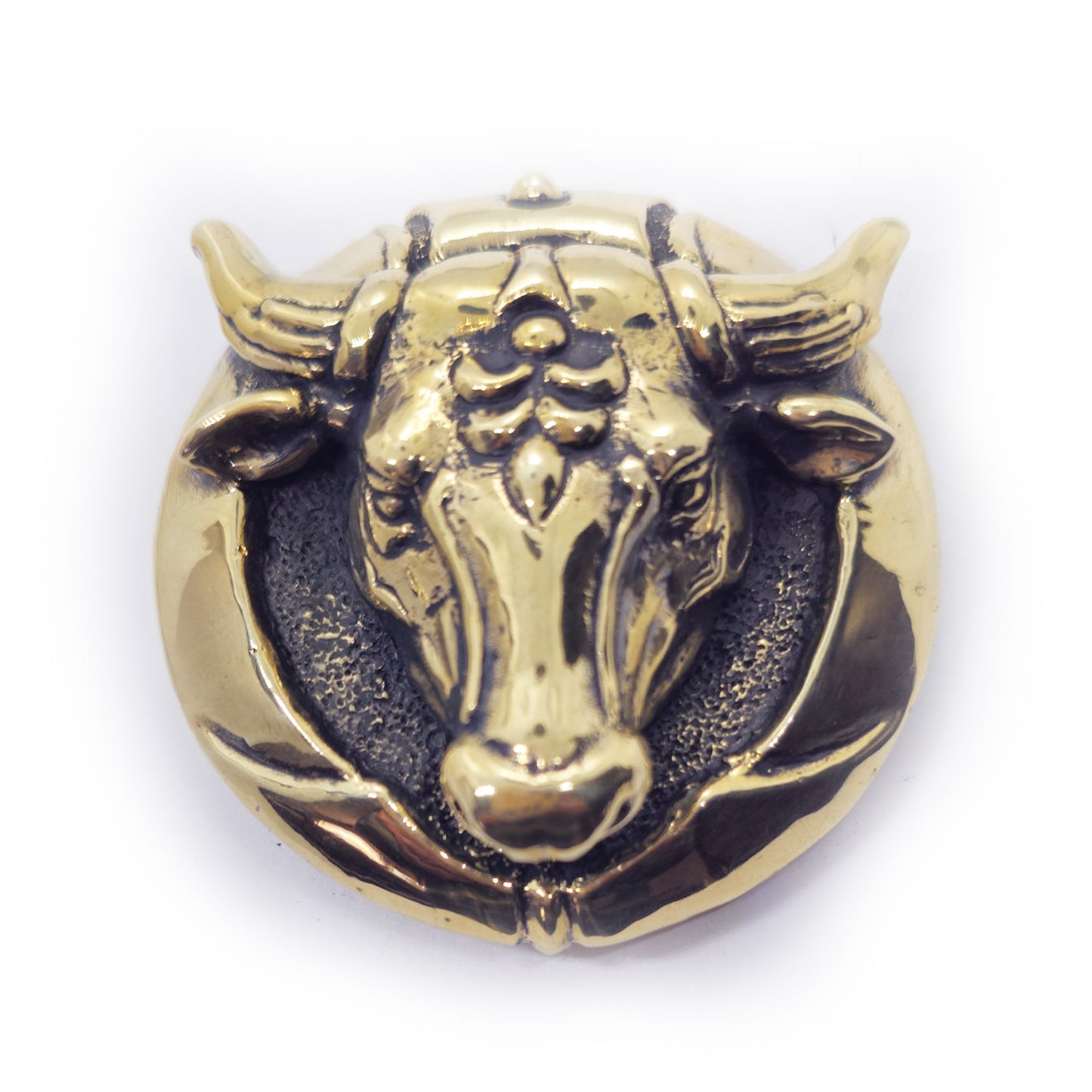 Ox Head Round Brass Belt Buckle