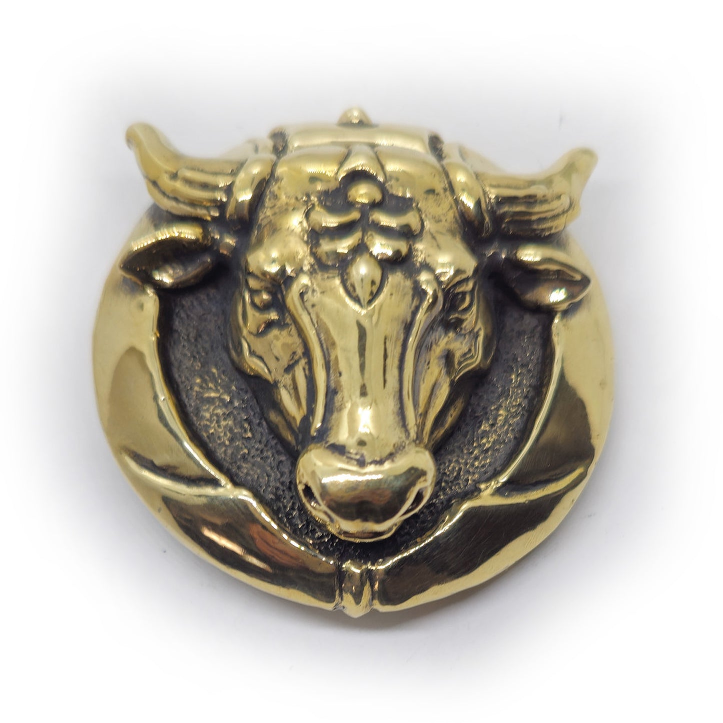Ox Head Round Brass Belt Buckle