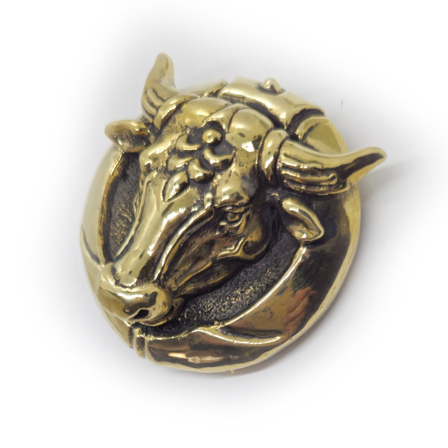 Ox Head Round Brass Belt Buckle