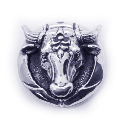 Ox Head Round Sterling Silver Belt Buckle