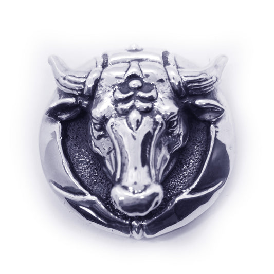 Ox Head Round Sterling Silver Belt Buckle