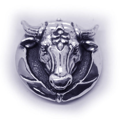 Ox Head Round Sterling Silver Belt Buckle