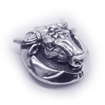 Ox Head Round Sterling Silver Belt Buckle