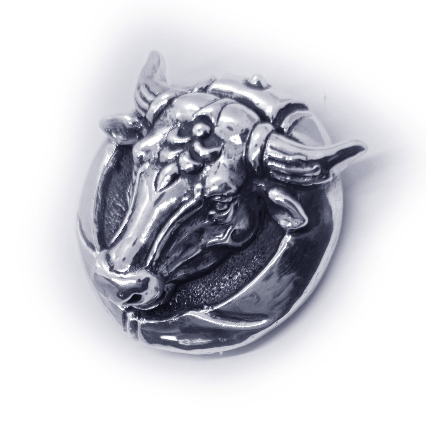 Ox Head Round Sterling Silver Belt Buckle