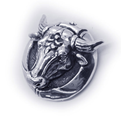 Ox Head Round Sterling Silver Belt Buckle