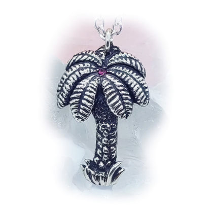Palm Tree with Ruby Stone Sterling Silver Pendant
