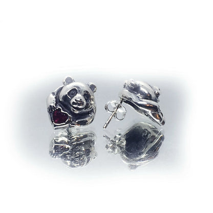 Panda Sterling Silver Earring with Heart Stones