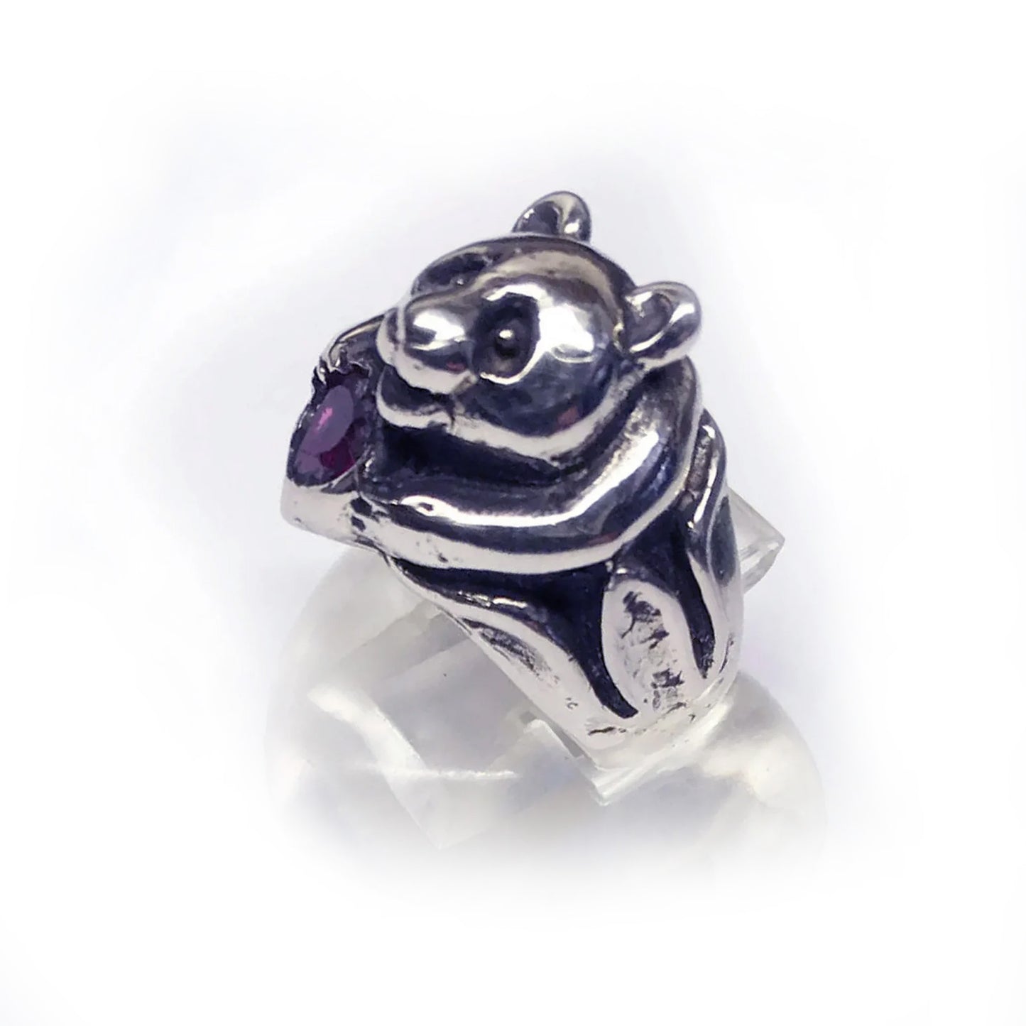 Panda Sterling Silver Ring with Heart CZ Stone