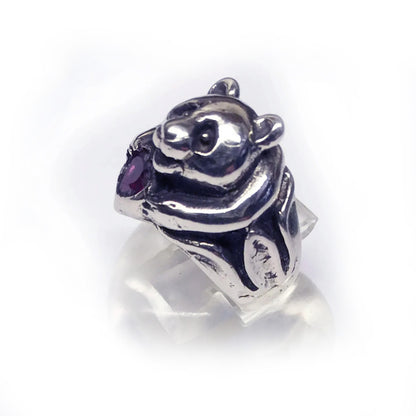 Panda Sterling Silver Ring with Heart CZ Stone