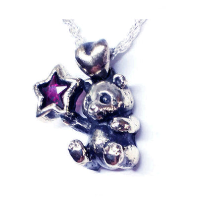 Panda With CZ Red Star Sterling Silver Pendant
