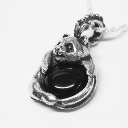 Panda With Onyx Stone Sterling Silver Pendant