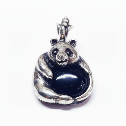 Panda With Onyx Stone Sterling Silver Pendant