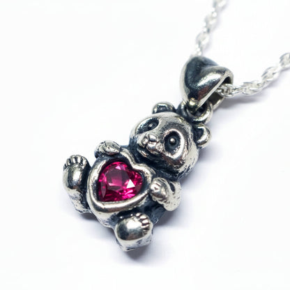 Panda Sterling Silver Pendant with Red CZ Heart Stone