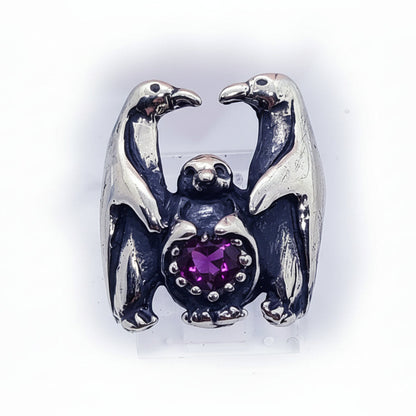 Penguin Family with Heart Shape CZ Stone Ring