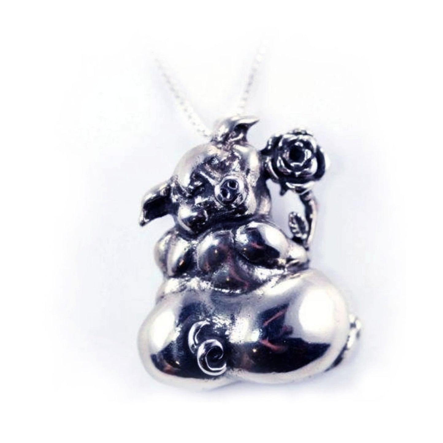 Pig with Flower Sterling Silver Pendant