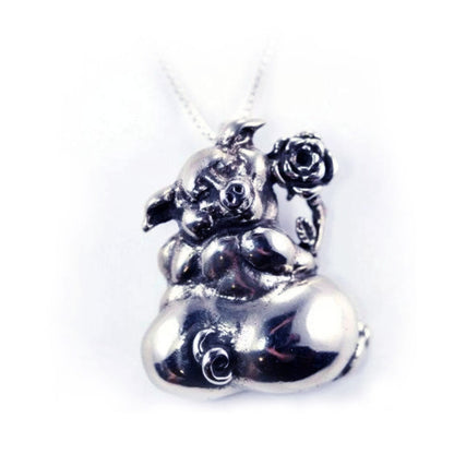 Pig with Flower Sterling Silver Pendant