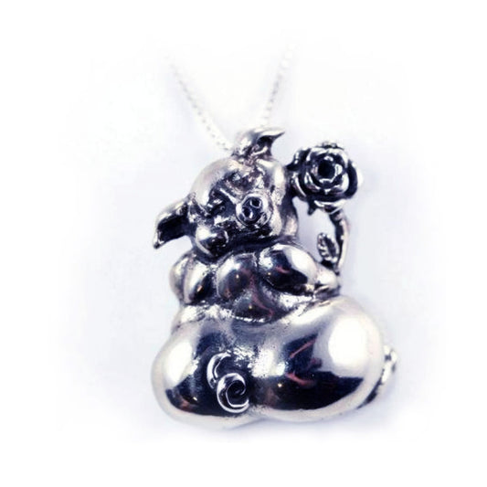 Pig with Flower Sterling Silver Pendant