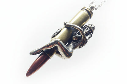 Pin Up Girl Love Bullet Silver Pendant