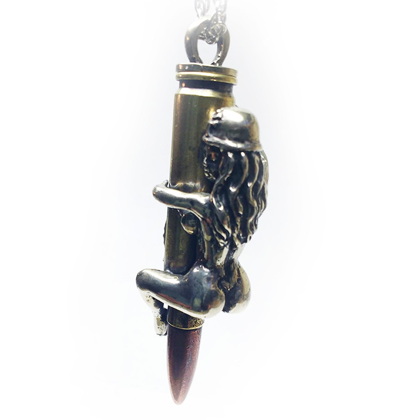 Pin Up Girl Love Bullet Silver Pendant