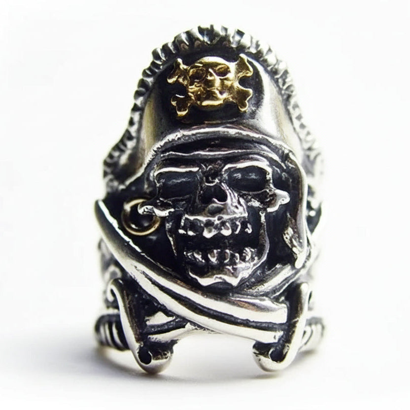 Pirate Skull with Crossed Swords Sterling Silver and Bronze Ring