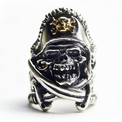 Pirate Skull with Crossed Swords Sterling Silver and Bronze Ring